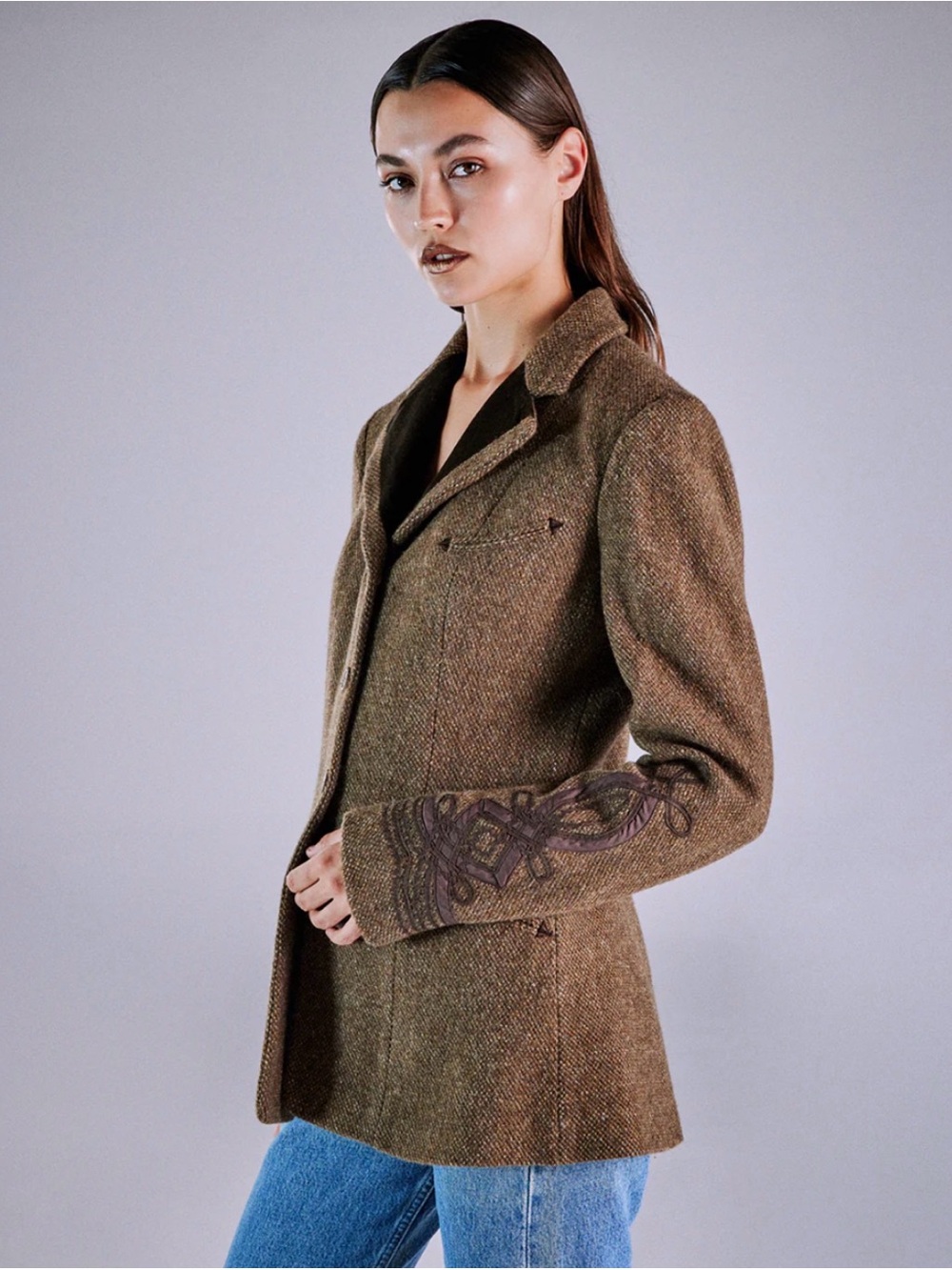 Ralph Lauren Equestrian Jacket Wool Tweed Blazer Embroidered Velvet Blue Label 8 - Picture 3 of 14